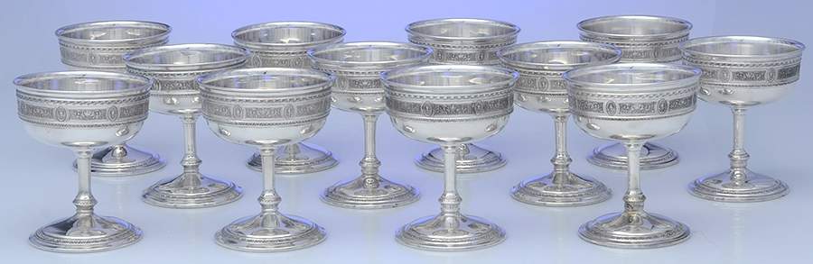 Wedgwood (Sterling, Hollowware, Geometric Base) Champagne/Sherbet - Set of 12 by International Silver-1