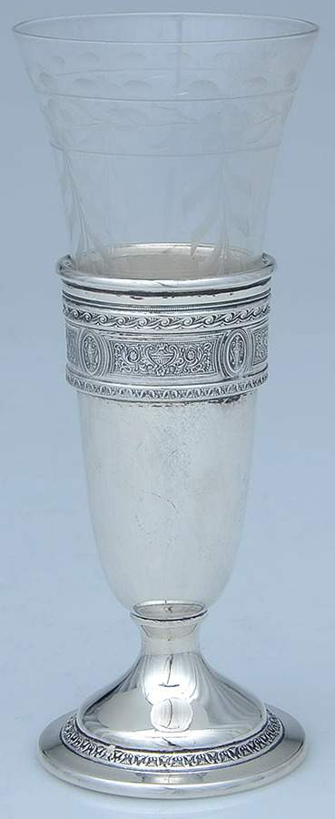 Wedgwood (Sterling, Hollowware, Geometric Base) Bud Vase & Crystal Insert by International Silver-1