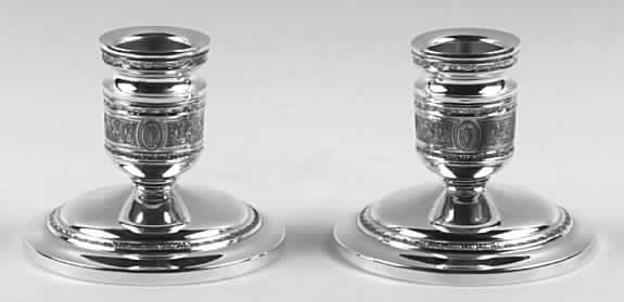 Wedgwood (Sterling, Hollowware, Geometric Base) Pair of Weighted Candleholders by International Silver-1