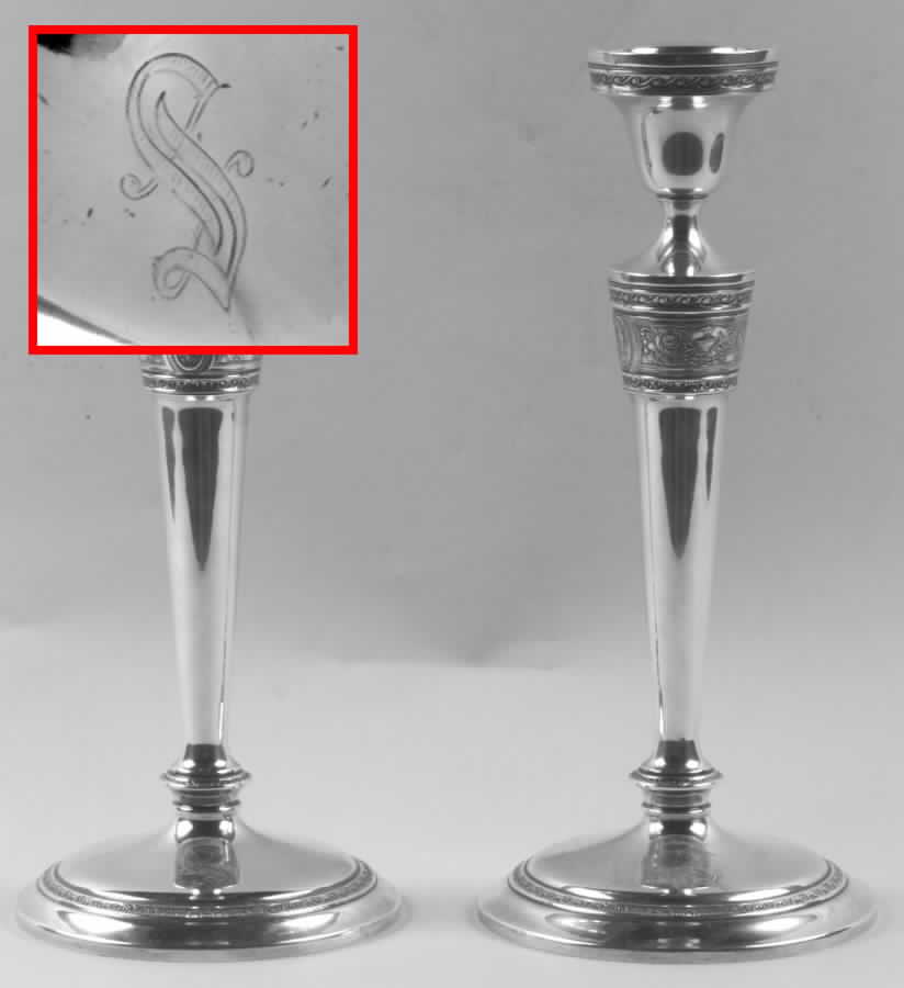 Wedgwood (Sterling, Hollowware, Geometric Base) Pair of 10" Candlesticks by International Silver-1