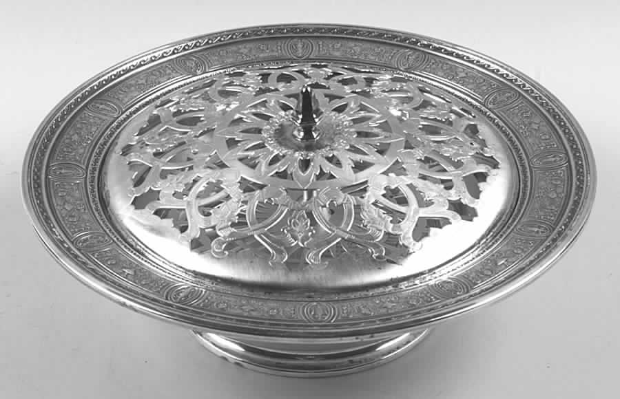 Wedgwood (Sterling, Hollowware, Geometric Base) 10" Round Centerpiece with Frog by International Silver-1