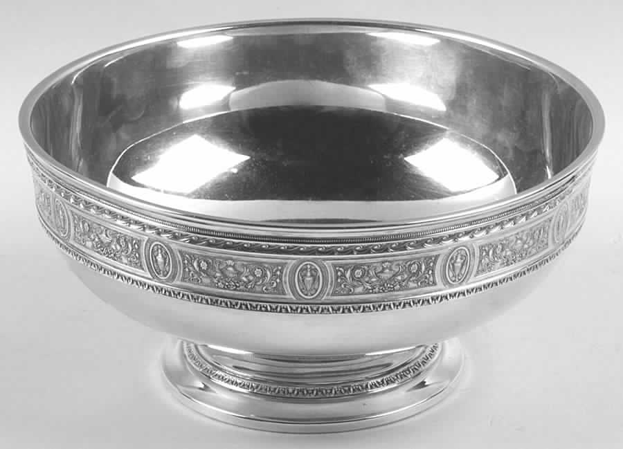 Wedgwood (Sterling, Hollowware, Geometric Base) Footed Sterling Round Vegetable Bowl by International Silver-1