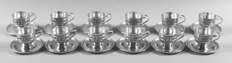 Wedgwood (Sterling, Hollowware, Geometric Base) Demitasse Cup & Saucer-No Liners - Set of 12 by International Silver-1
