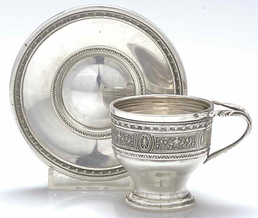 Wedgwood (Sterling, Hollowware, Geometric Base) Demitasse Cup and Saucer, No Liner by International Silver-1