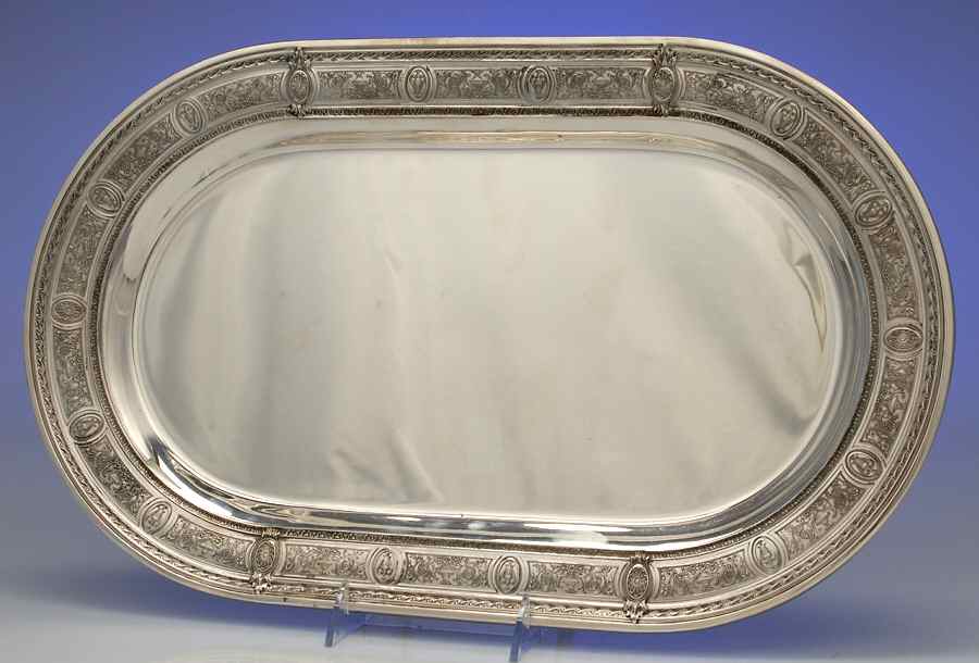 Wedgwood (Sterling, Hollowware, Geometric Base) 19" Oval Serving Platter by International Silver-1