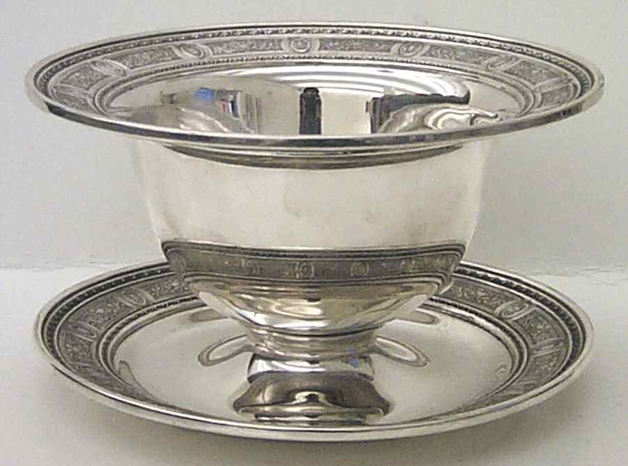 Wedgwood (Sterling, Hollowware, Geometric Base) Sauce Boat W/Attached Underplate by International Silver-1