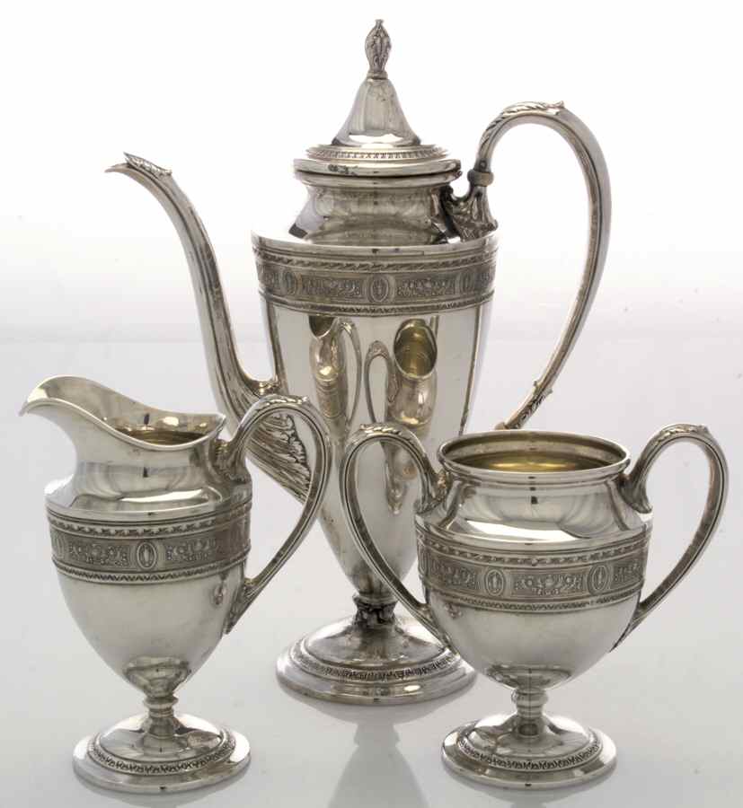 Wedgwood (Sterling, Hollowware, Geometric Base) 3 Piece Mini Tea Set by International Silver-1