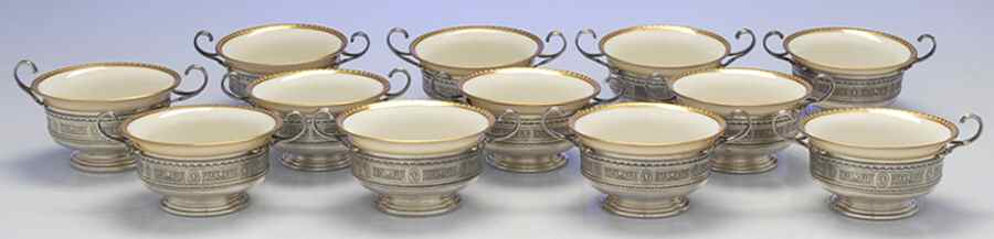 Wedgwood (Sterling, Hollowware, Geometric Base) Bouillon Cup with Liner - Set of 12 by International Silver-1