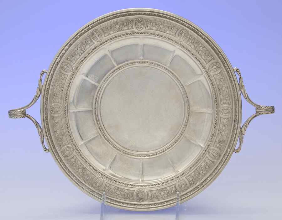 Wedgwood (Sterling, Hollowware, Geometric Base) Sterling Sandwich Plate with Handle by International Silver-1