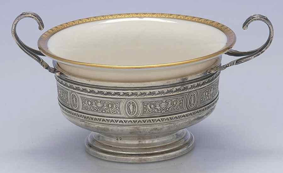 Wedgwood (Sterling, Hollowware, Geometric Base) Sterling Bouillon Cup with Ceramic Liner by International Silver-1