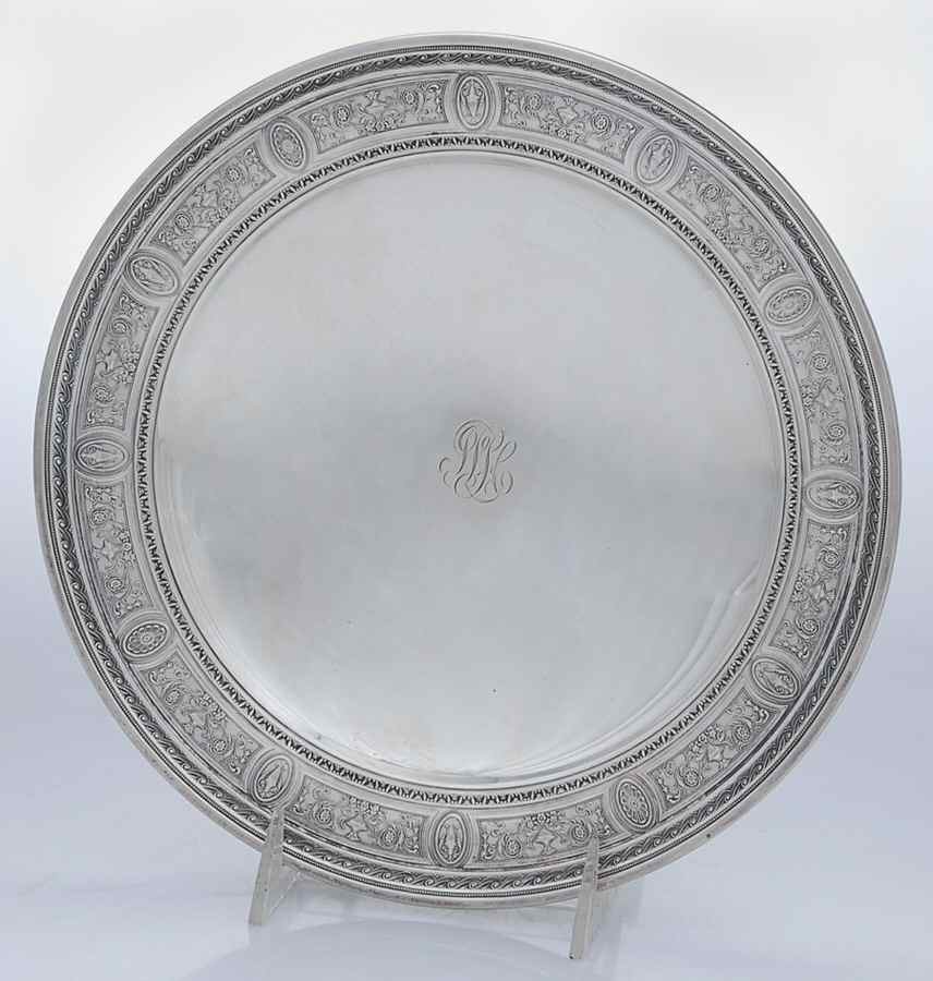 Wedgwood (Sterling, Hollowware, Geometric Base) Footed Sterling Sandwich Plate by International Silver-1