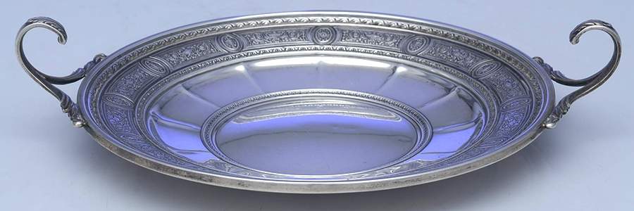 Wedgwood (Sterling, Hollowware, Geometric Base) 6" Handled Bon Bon Bowl by International Silver-1