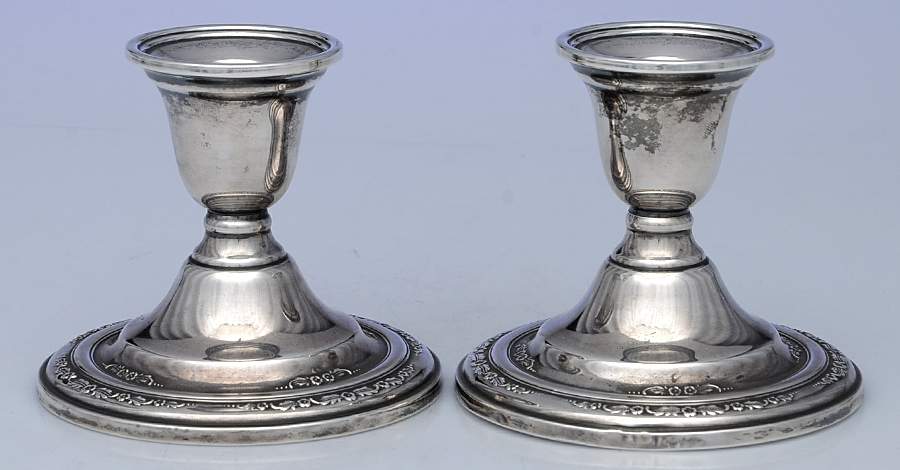 Courtship (Sterling, 1936, Hollowware) Pair of Weighted Candleholders by International Silver-1