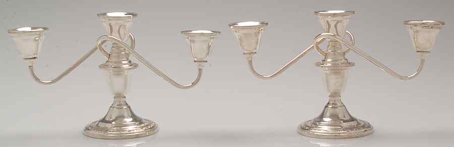 Courtship (Sterling, 1936, Hollowware) Pair of Weighted 3 Light Candelabra by International Silver-1