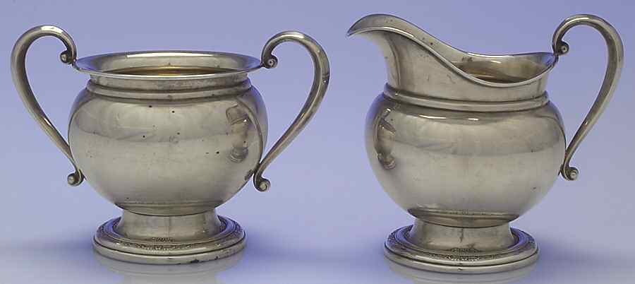 Courtship (Sterling, 1936, Hollowware) Mini Sterling Creamer and Open Sugar by International Silver-1