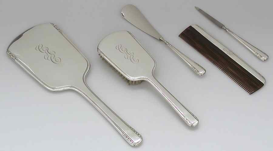 Courtship (Sterling, 1936, Hollowware) 5 Piece Vanity Set by International Silver-1