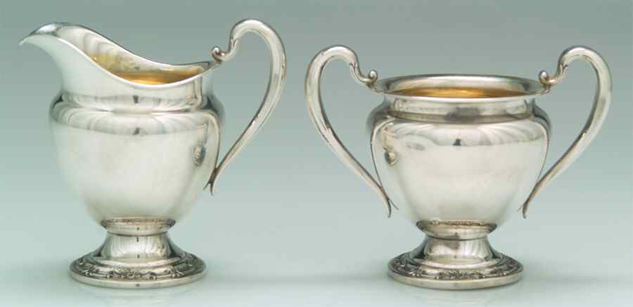 Wild Rose-New (Sterling, 1948, New, Hollowware) Mini Sterling Creamer and Open Sugar by International Silver-1