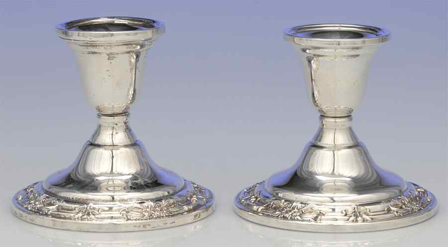 Wild Rose-New (Sterling, 1948, New, Hollowware) Pair of Weighted Candleholders by International Silver-1