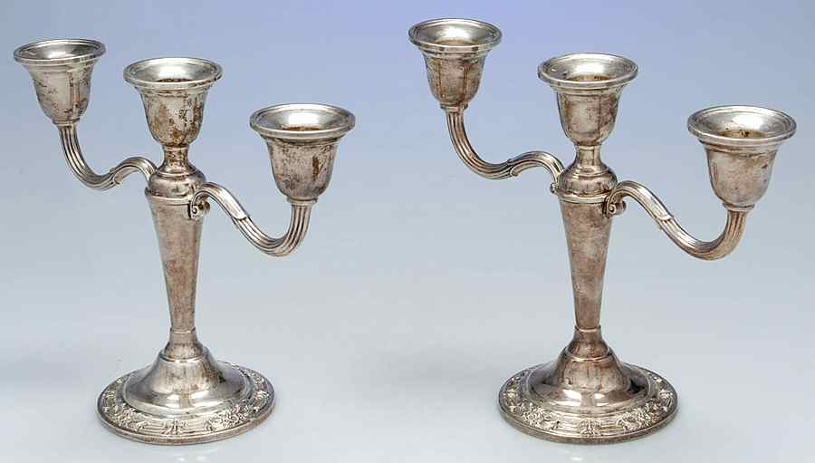 Wild Rose-New (Sterling, 1948, New, Hollowware) Pair of Weighted 3 Light Candelabra by International Silver-1