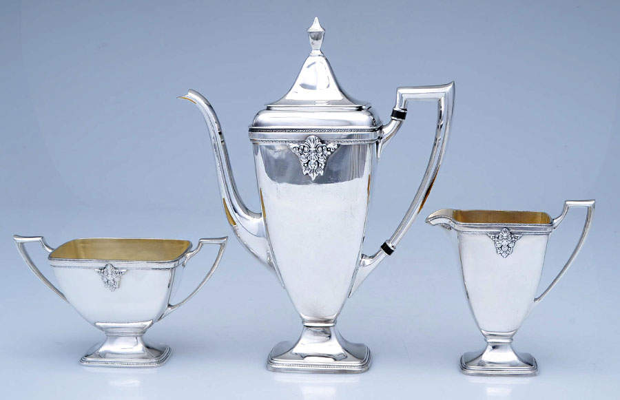 Adoration (Silverplate, Hollowware) 3 Pc Demitasse Set, Coffee Pot, Creamer&Open Sugar by International Silver-1