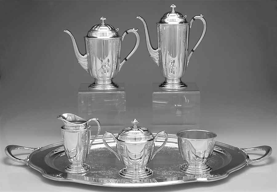 Ambassador (Silverplate, Hollowware) 6-Piece Plated Tea Set (Waste & Tray) by International Silver-1