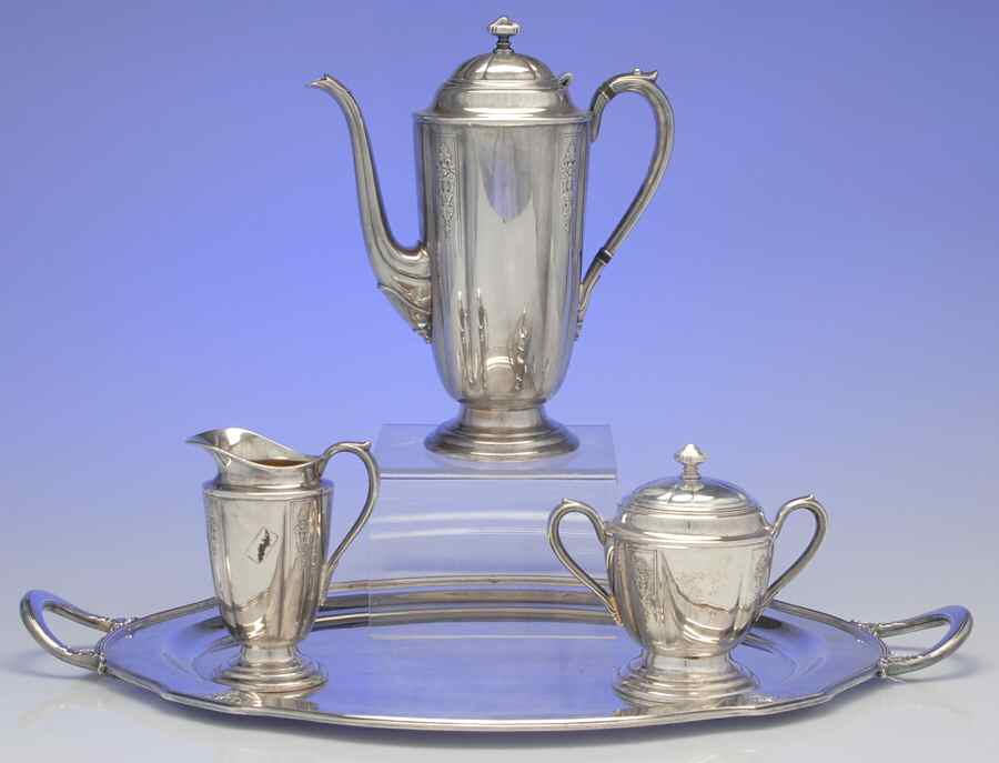 Ambassador (Silverplate, Hollowware) 3-Piece Coffee Set and Tray by International Silver-1
