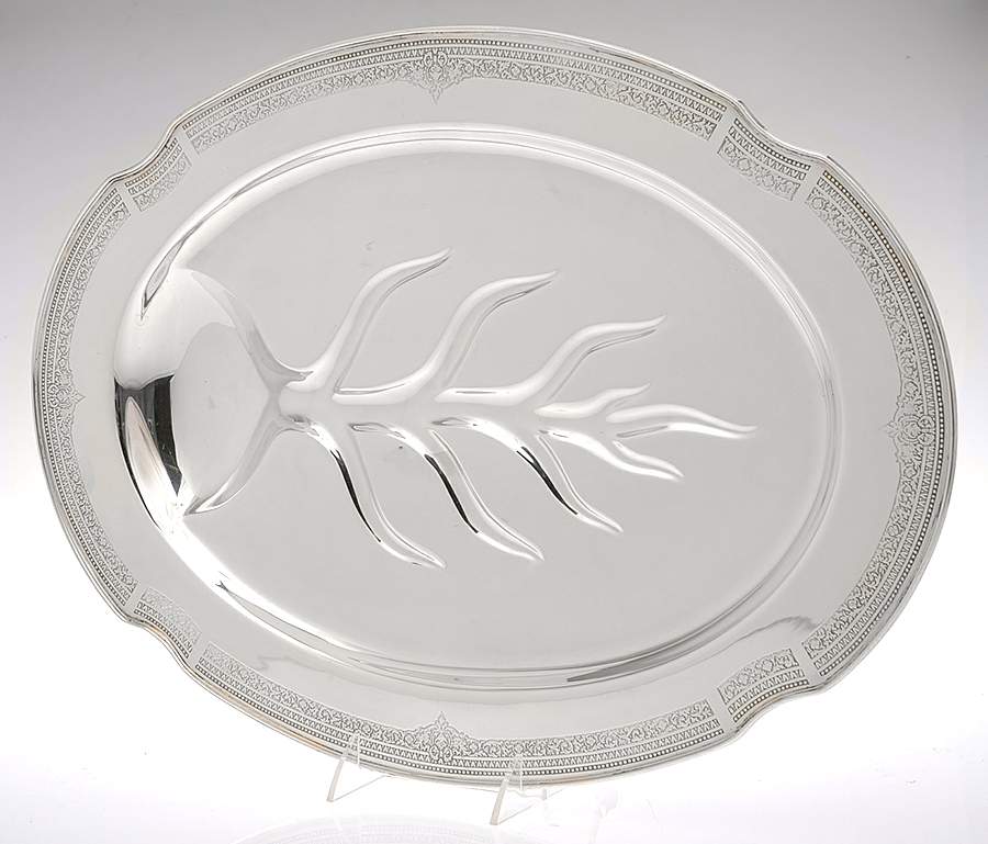 Ancestral (Silverplate, Hollowware) Large Plated Meat Platter with Well by International Silver-1
