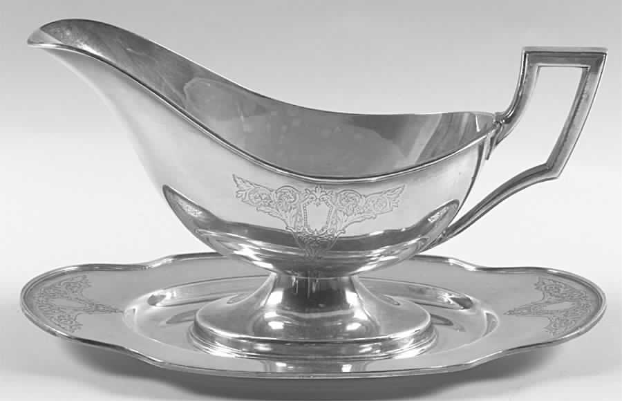 Ancestral (Silverplate, Hollowware) Plated Gravy Boat & Underplate by International Silver-1