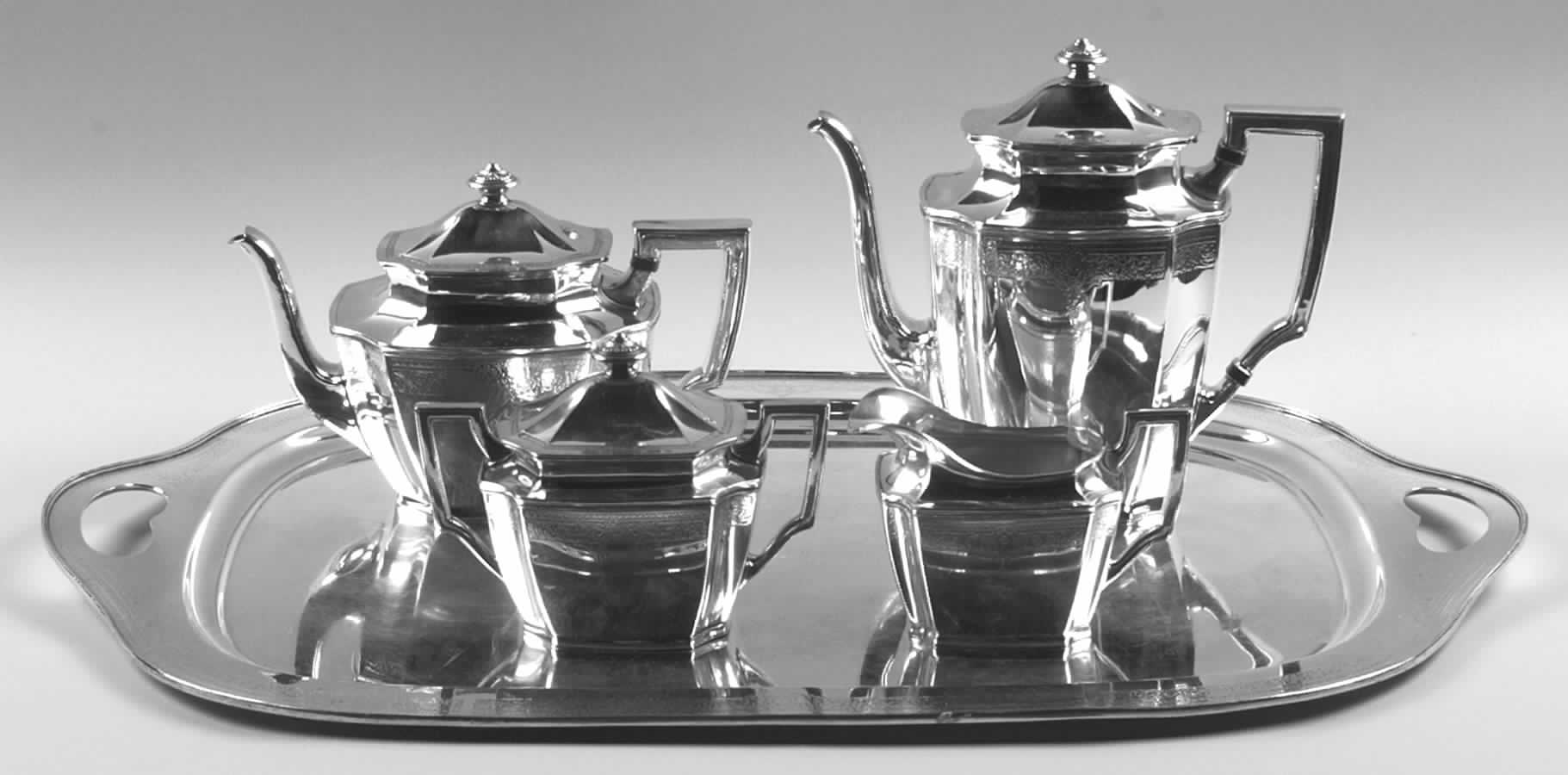 Ancestral (Silverplate, Hollowware) 5-Piece Silverplate Tea Set (with Tray) by International Silver-1