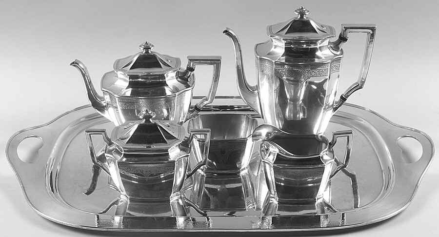 Ancestral (Silverplate, Hollowware) 6-Piece Plated Tea Set (Waste & Tray) by International Silver-1