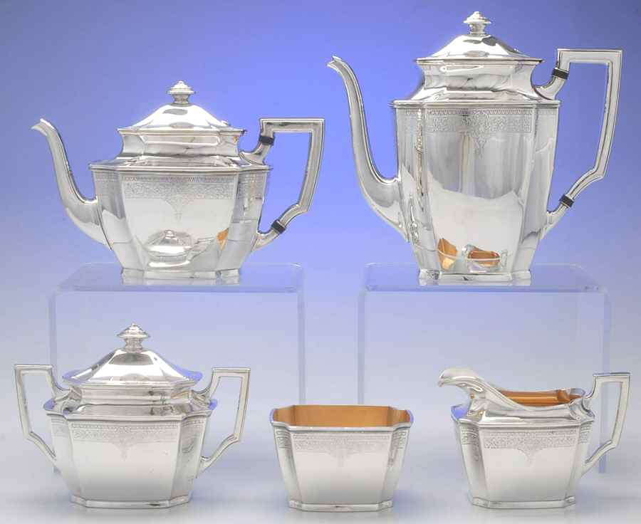 Ancestral (Silverplate, Hollowware) 5-Piece Plated Tea Set (with Waste) by International Silver-1