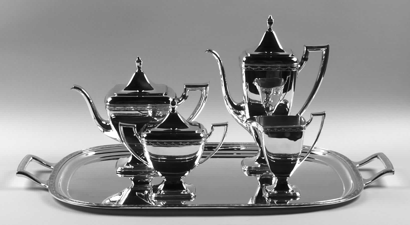 Anniversary (Silverplate, Hollowware) 5-Piece Silverplate Tea Set (with Tray) by International Silver-1
