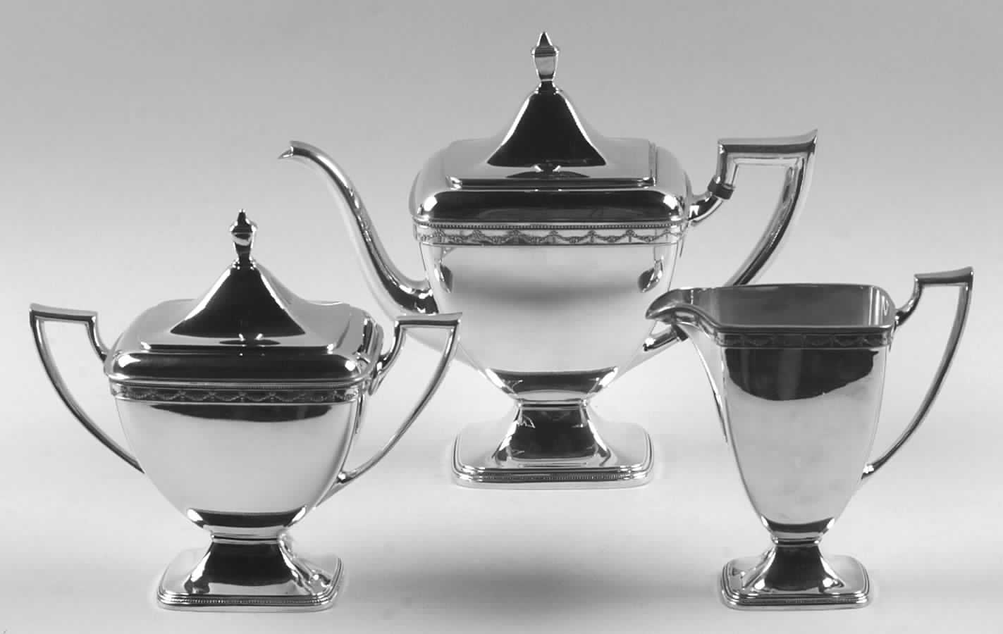 Anniversary (Silverplate, Hollowware) 3-Piece Tea Set (Tea Pot, Creamer, Open Su) by International Silver-1