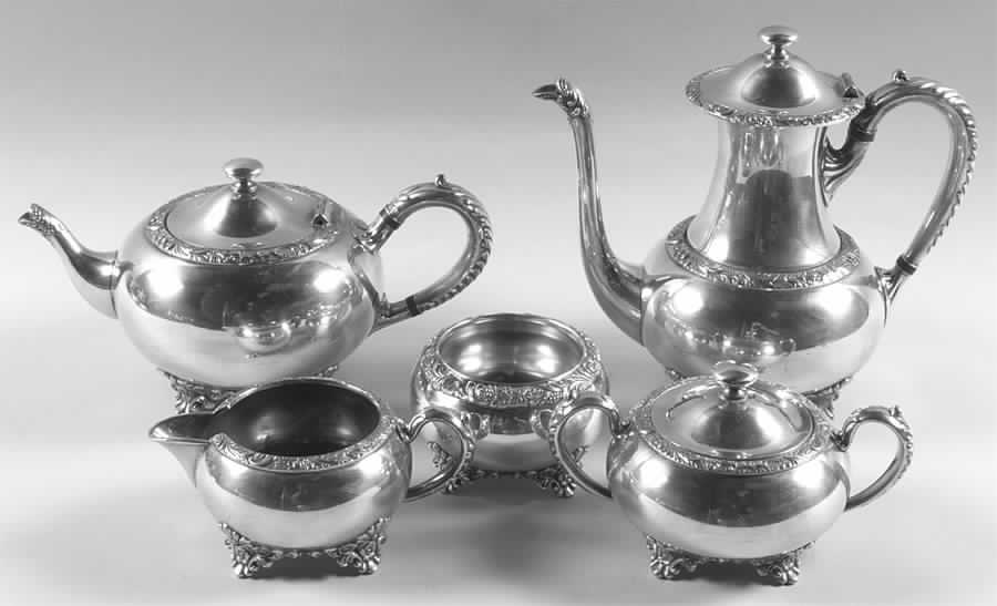 Beverly Manor (Silverplate, Hollowware) 5-Piece Plated Tea Set (with Waste) by International Silver-1