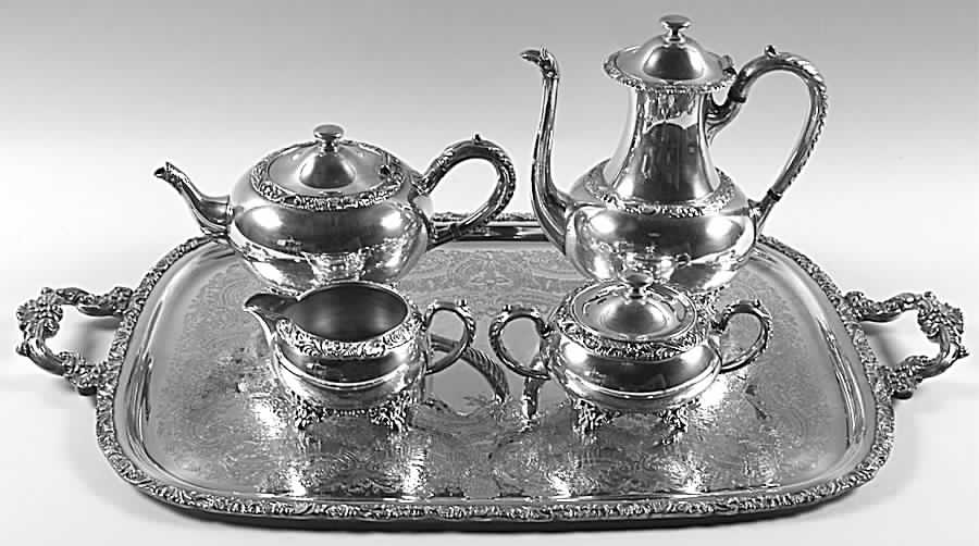 Beverly Manor (Silverplate, Hollowware) 5-Piece Silverplate Tea Set (with Tray) by International Silver-1