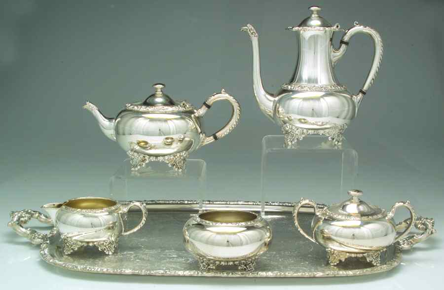 Beverly Manor (Silverplate, Hollowware) 6-Piece Plated Tea Set (Waste & Tray) by International Silver-1