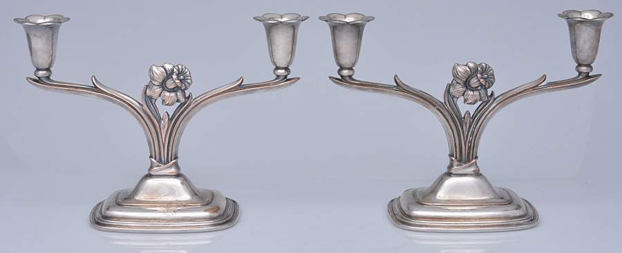 Daffodil (Silverplate, Hollowware) Pair of 6" 2 Light Candelabra by International Silver-1
