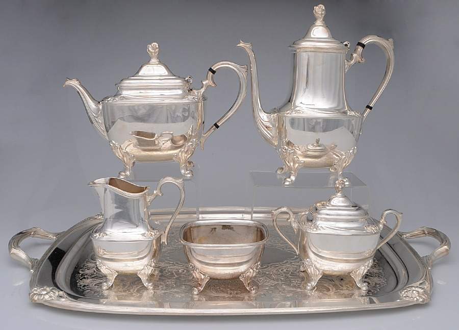 Daffodil (Silverplate, Hollowware) 6-Piece Plated Tea Set (Waste & Tray) by International Silver-1