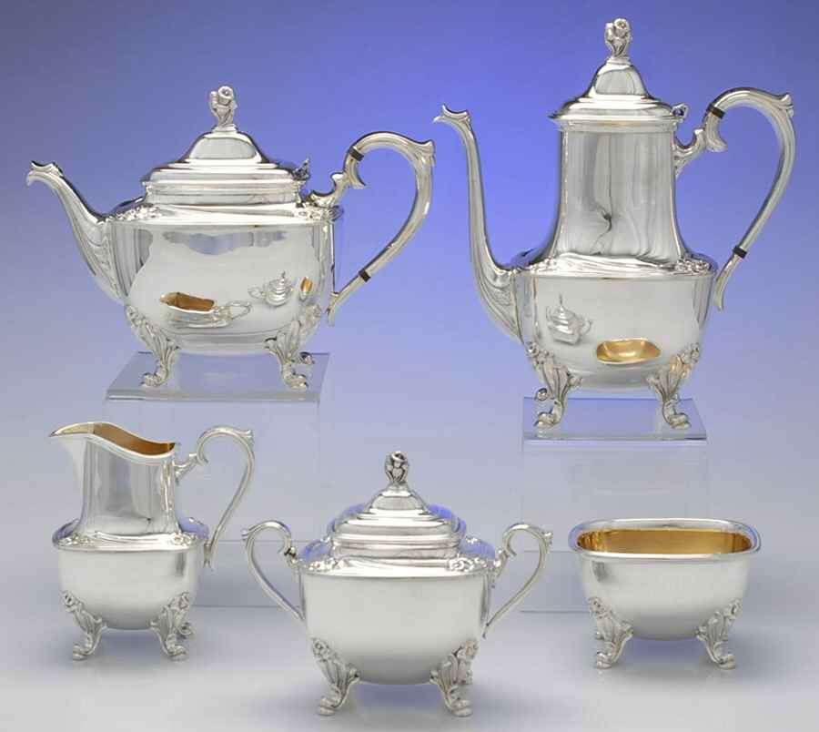 Daffodil (Silverplate, Hollowware) 5-Piece Plated Tea Set (with Waste) by International Silver-1