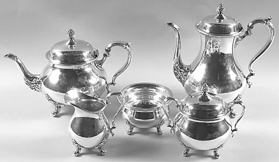 Du Barry (Silverplate, Hollowware) 5-Piece Plated Tea Set (with Waste) by International Silver-1
