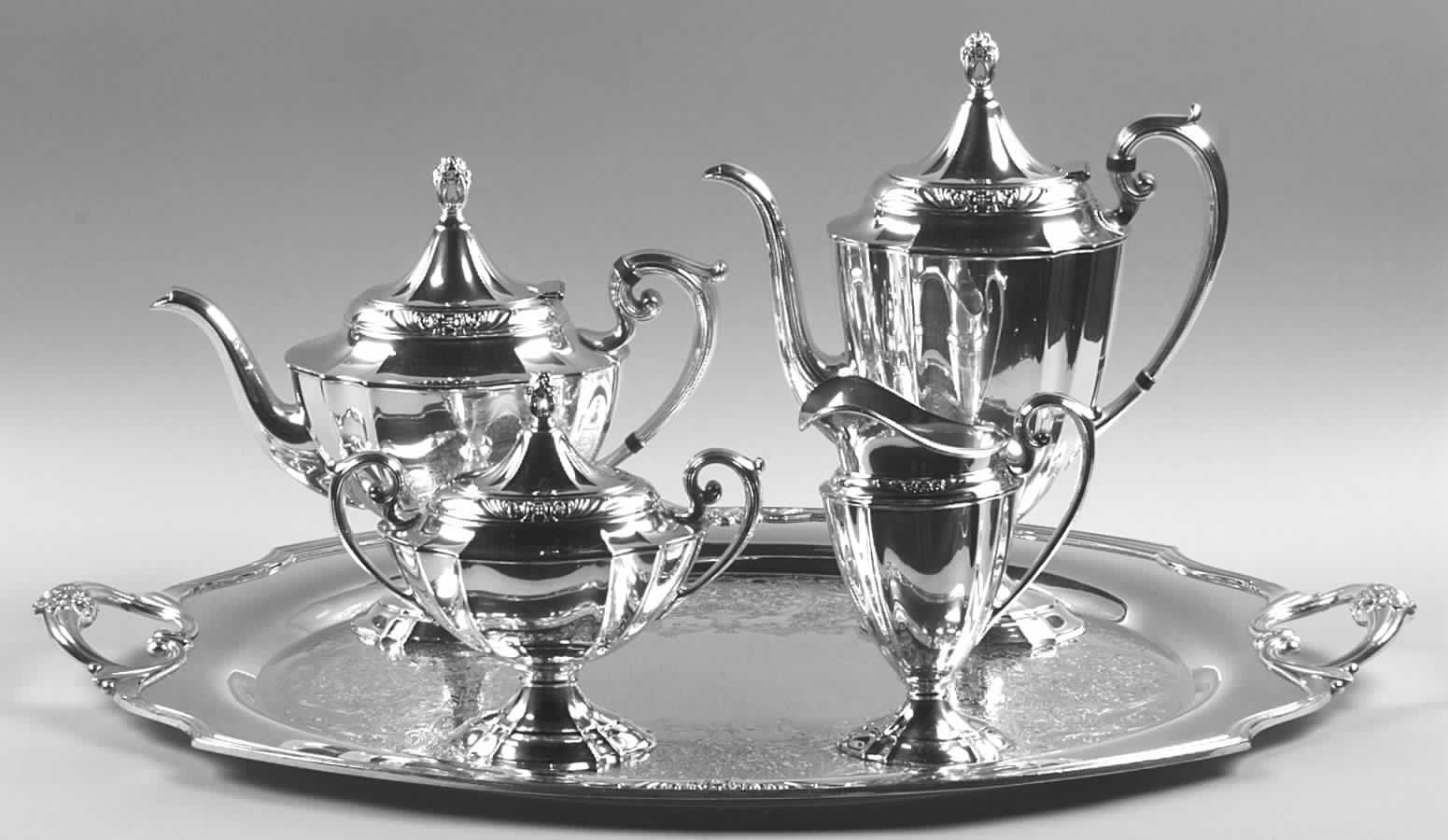 Eternally Yours (Silverplate, Hollowware) 5-Piece Silverplate Tea Set (with Tray) by International Silver-1
