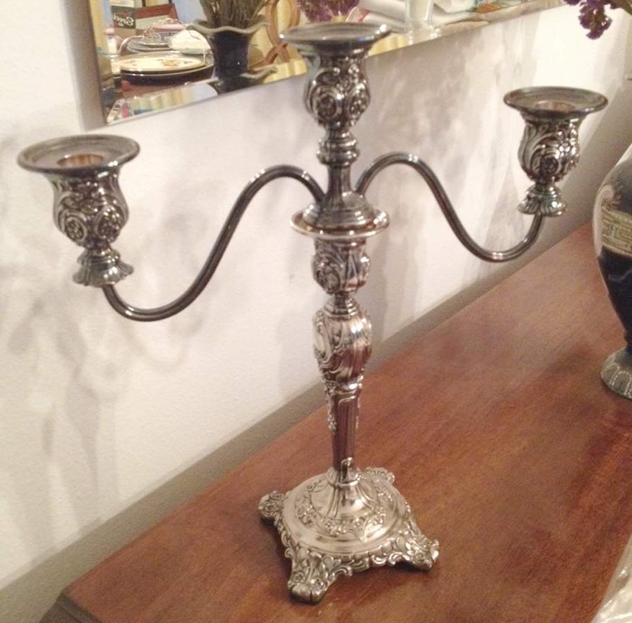 Exquisite (Silverplate, Hollowware) 12" 3-Light Candelabra by International Silver-1