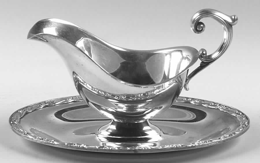 Exquisite (Silverplate, Hollowware) Plated Gravy Boat with Attached Underplate by International Silver-1