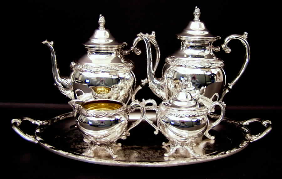 Exquisite (Silverplate, Hollowware) 5-Piece Silverplate Tea Set (with Tray) by International Silver-1