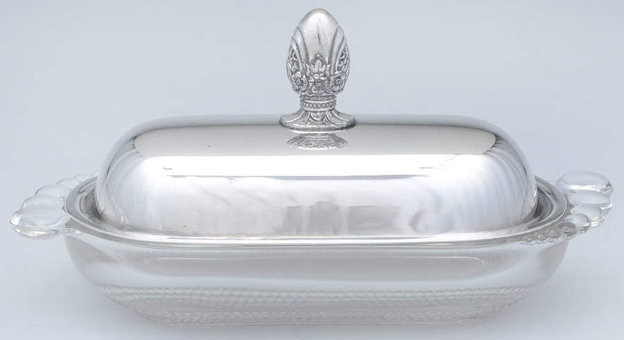 First Love (Silverplate, Hollowware) Crystal Butter with Silverplate Lid by International Silver-1