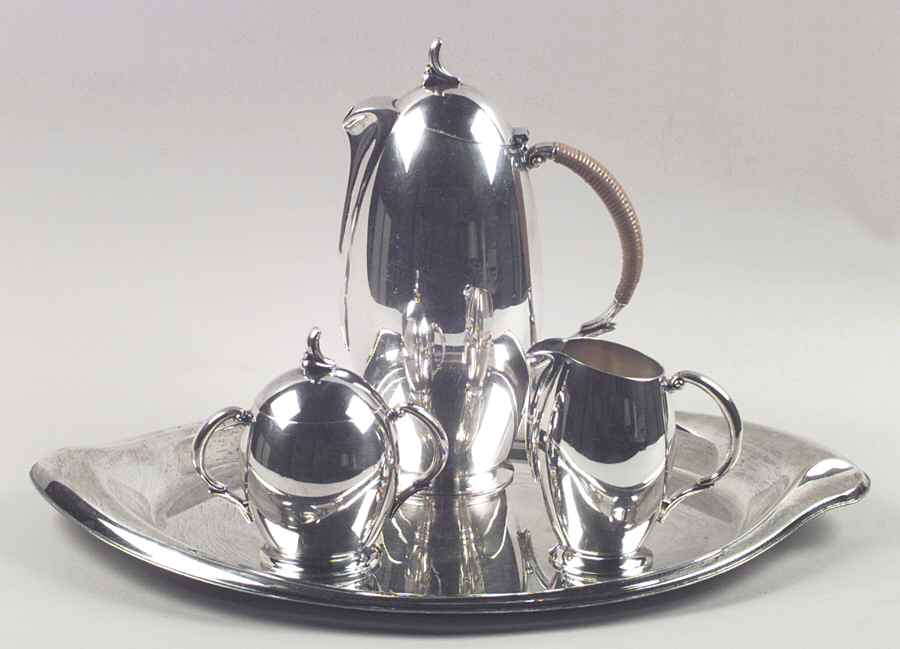Flair (Silverplate, Hollowware) 3 Piece Coffee Set W/18" Waiter Tray by International Silver-1
