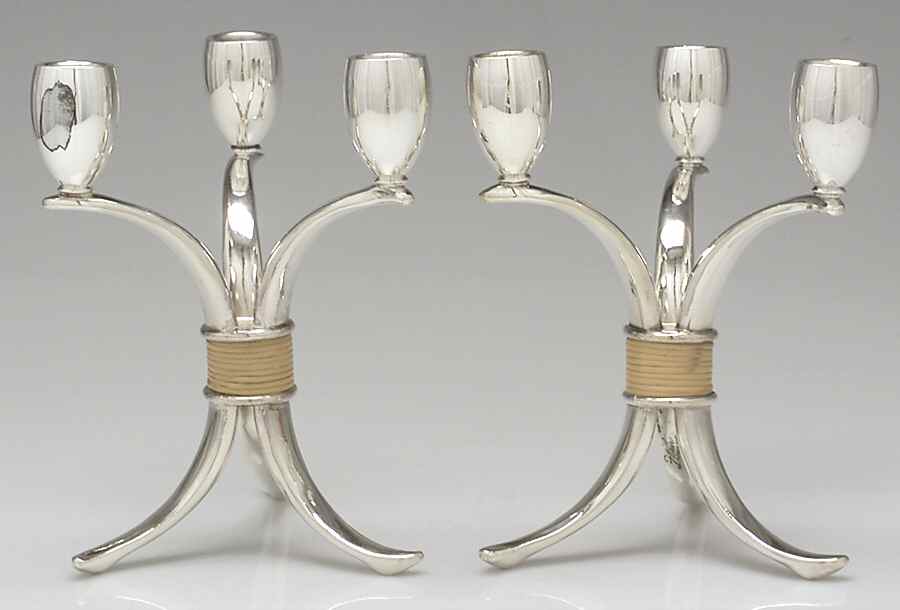 Flair (Silverplate, Hollowware) Pair of 3-Light Candelabra by International Silver-1