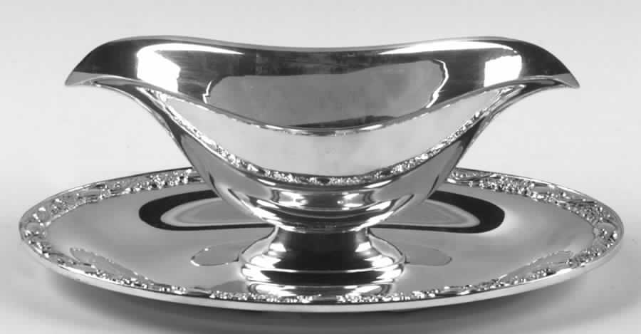 Victorian Rose (Silverplate, Hollowware) Plated Gravy Boat with Attached Underplate by International Silver-1