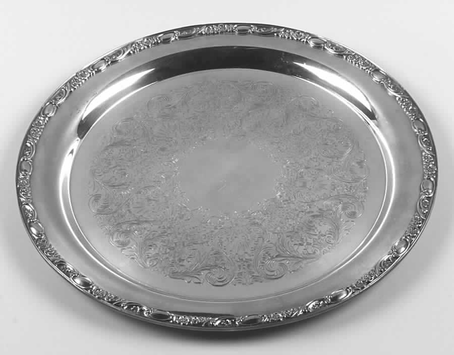 Victorian Rose (Silverplate, Hollowware) Large Round Silverplate Tray by International Silver-1