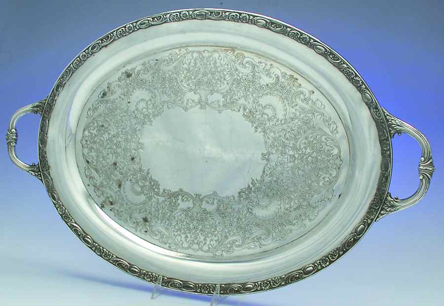 Victorian Rose (Silverplate, Hollowware) Large Silverplate Waiter Tray by International Silver-1
